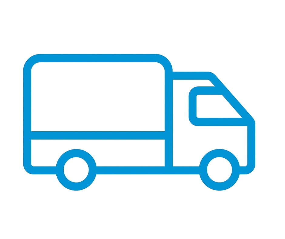 Blue outline of a delivery truck on a white background