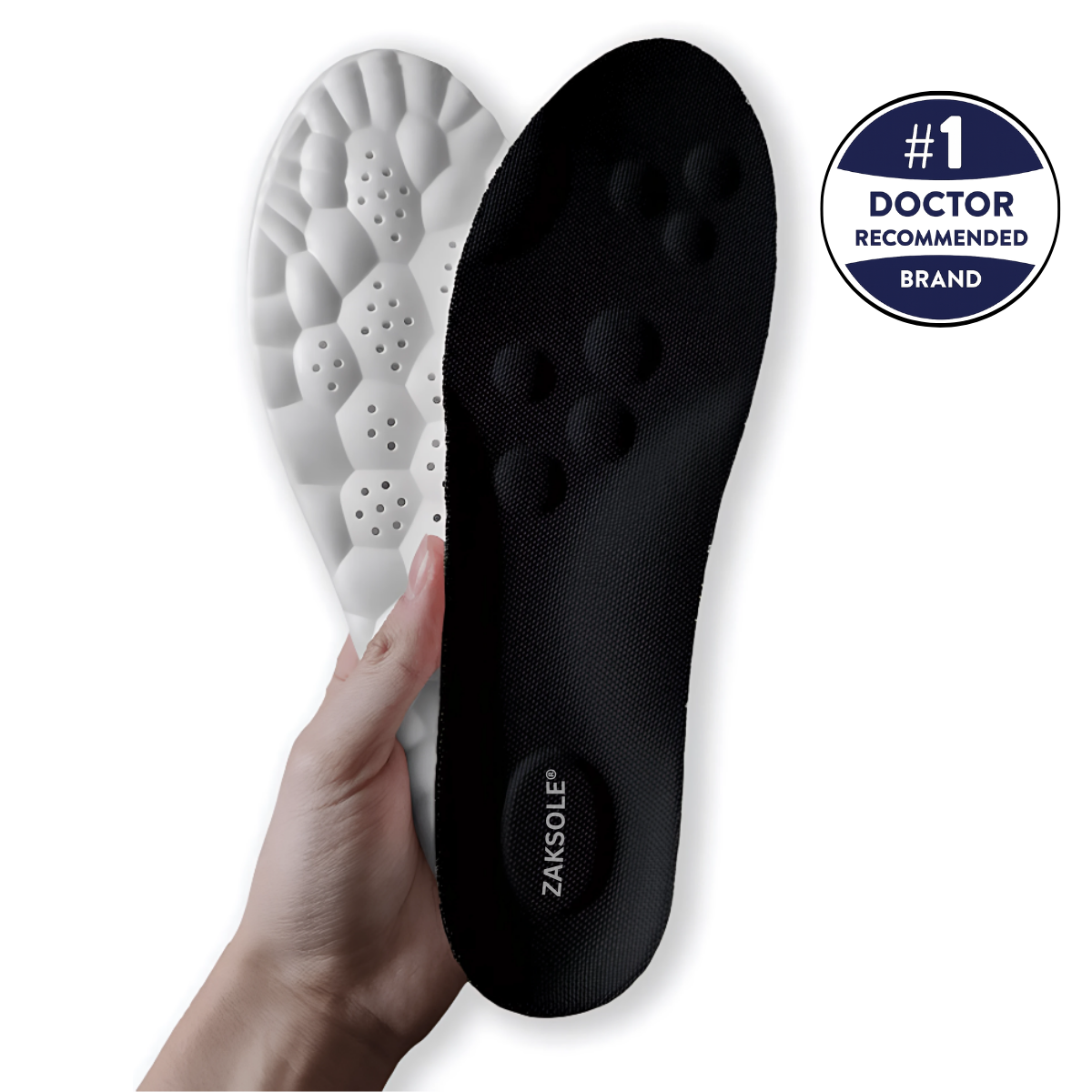 Black soft arch support insoles for men with plantar fasciitis – ZakSole, UK size 7/8