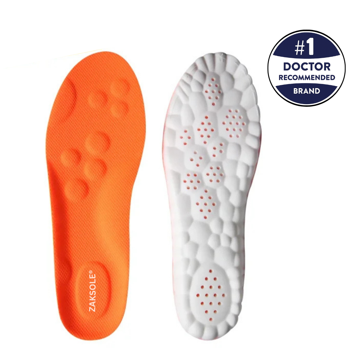 Orange arch support comfort insoles for men with shock absorbing foam – ZakSole, UK size 7/8